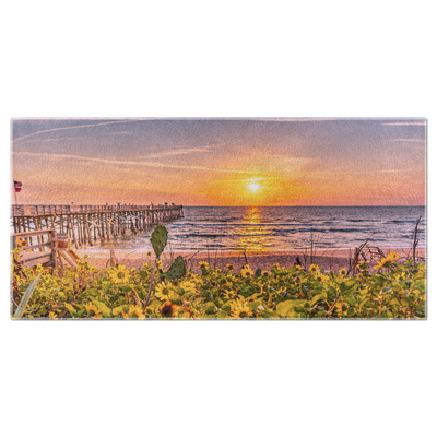 Beach Towels - Flagler Beach Pier Wild Flowers